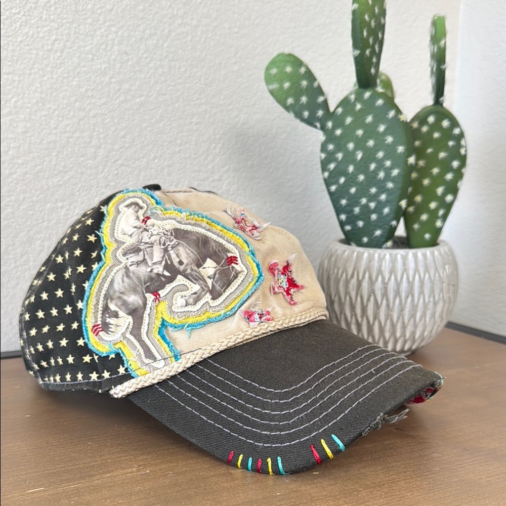 Womens Embroidered Buckaroo Cap - Black and Tan